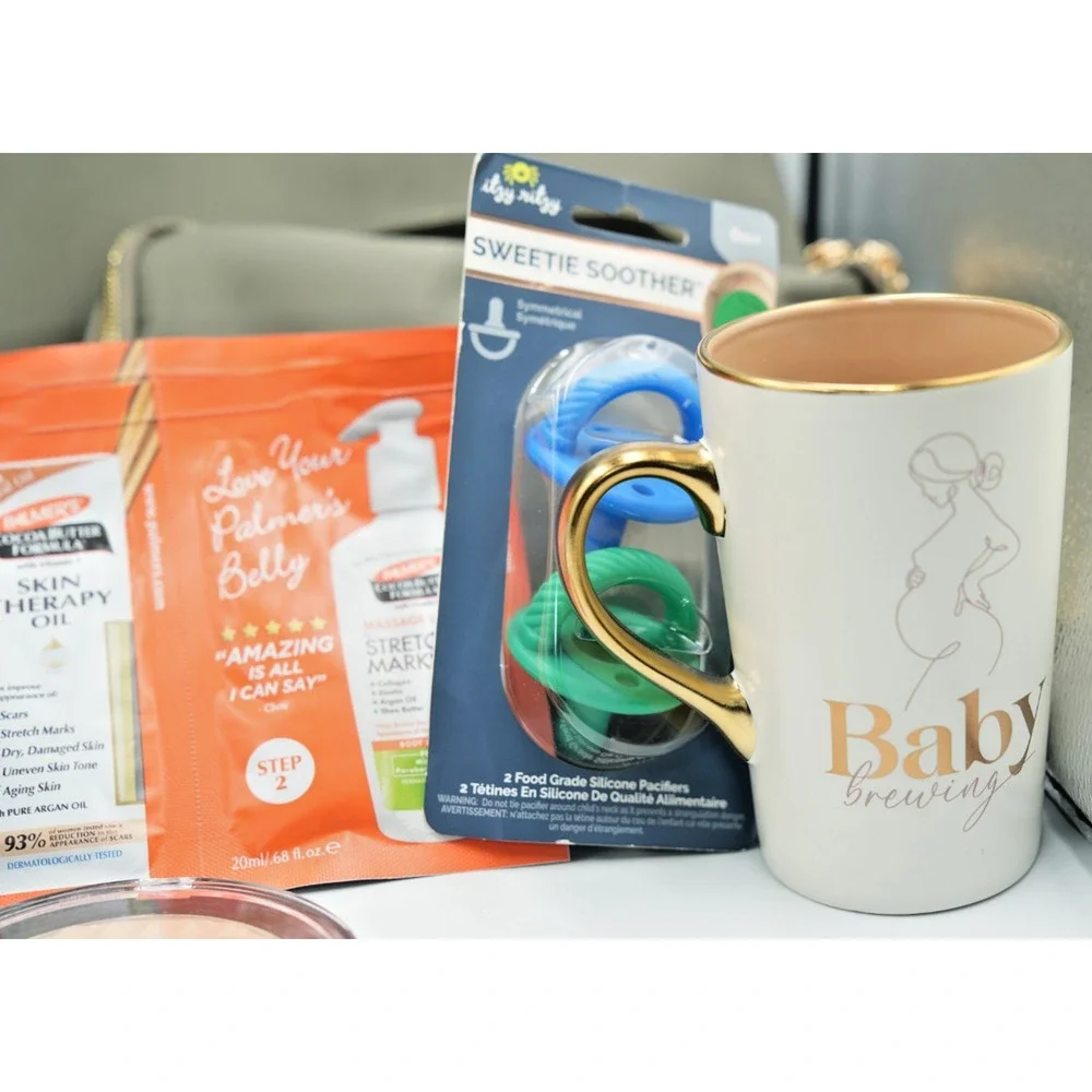 New Mom Gift Set | Diaper Bag‎ Set, Skincare, Tumbler, Pacifiers, Makeup